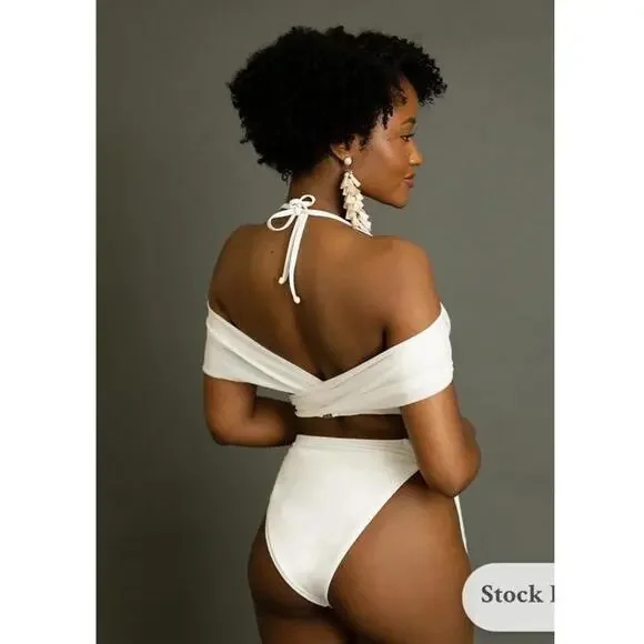 Joyfolie Fairlight Bikini Set White Boho Wrap Top Hi Cut Bottoms Small - Picture 4 of 9